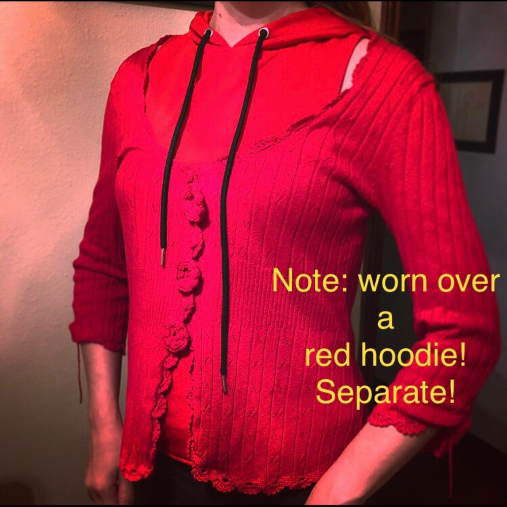 Red Nanette Lepore Cardigan Flower Buttons Crochet